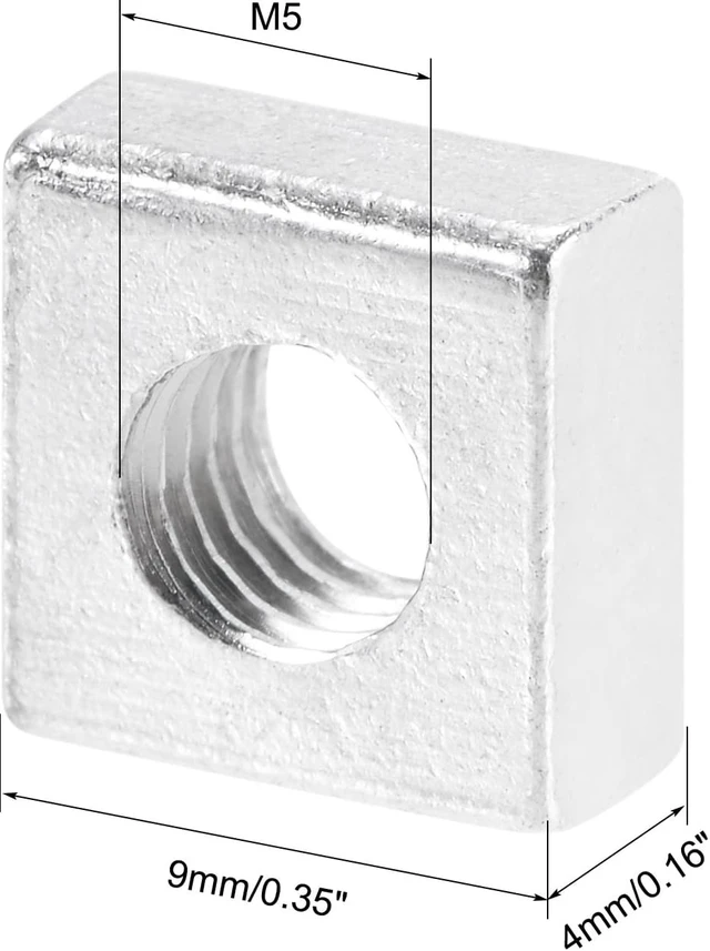 Alt view image 3 of 5 - Square Nuts, M5x9mmx4mm Zinc-Plated Metric Coarse Thread Assortment Kit, 25 Pcs