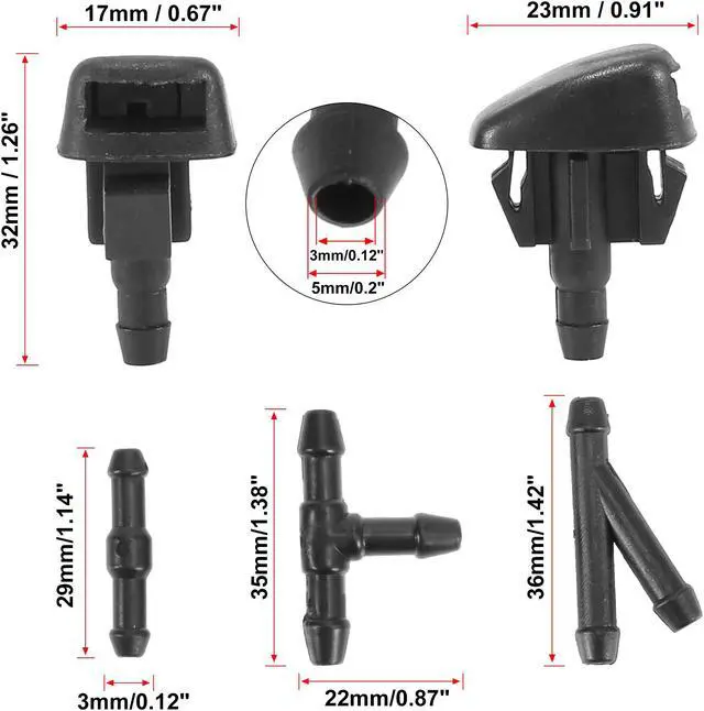 Alt view image 3 of 7 - Front Windshield Washer Nozzles Kit with 2 Meters Windshield Washer Hose and 3 Connectors KD45-67-510 for Mazda 3 5 6 CX-3 CX-5  CX-7 CX-9