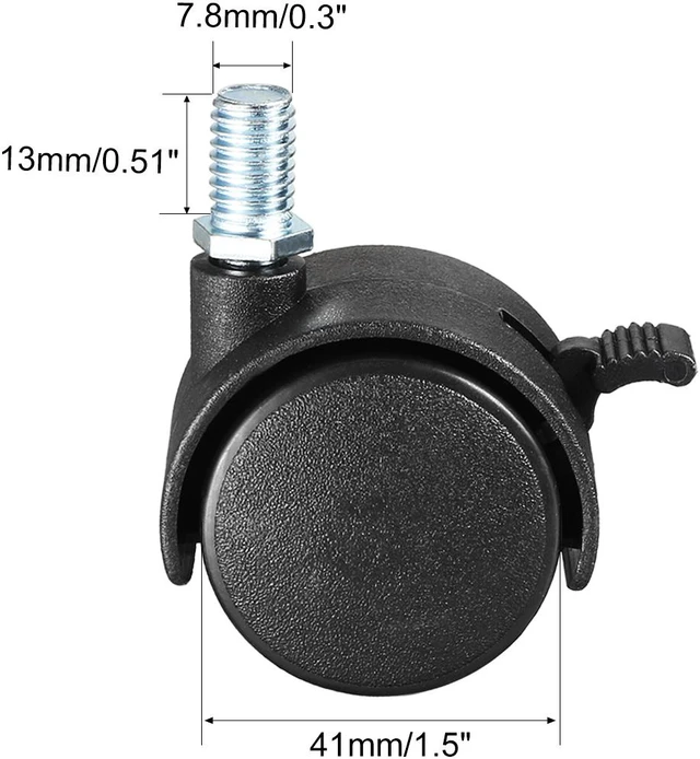 Alt view image 4 of 4 - Swivel Casters 1.5 Inch Nylon M8 x 13mm Threaded Caster Wheels with Brake 4 Pcs