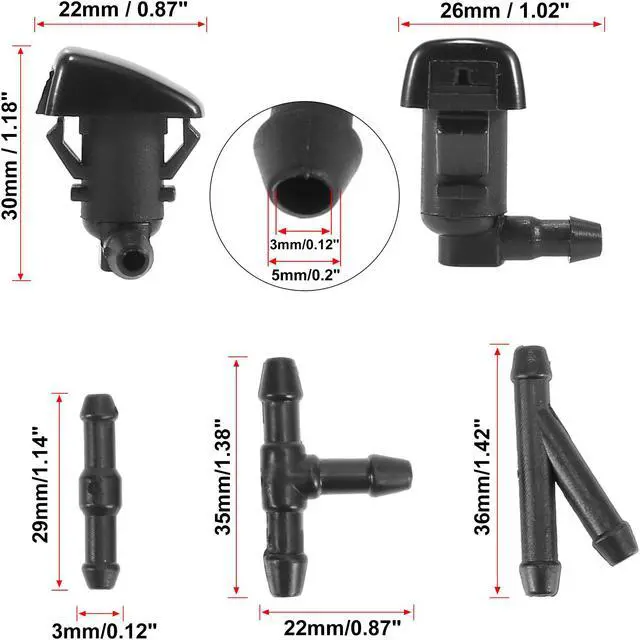 Alt view image 3 of 7 - Front Windshield Washer Nozzles Kit with 2 Meters Windshield Washer Hose and 3 Connectors for Cadillac CTS 2008-2015 for Toyota Tacoma 1995-2004 25815793 85381-04030