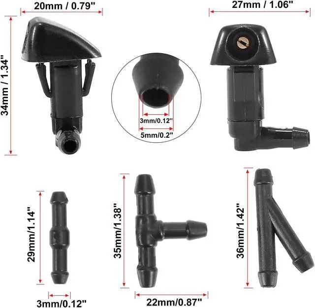 Alt view image 3 of 7 - Front Windshield Washer Nozzles Kit with 2 Meters Hose and 3 Connectors 76810-SDA-A11 for Honda Civic 2006-2011