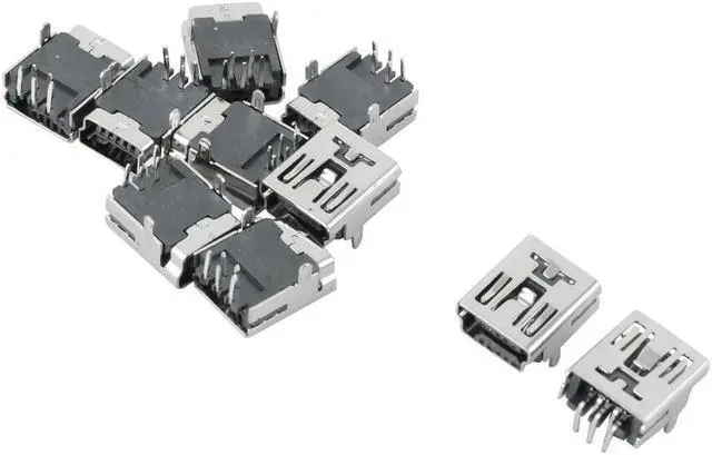 Main image of Unique Bargains 10 Pcs Mini USB 5P Bent Pin Female Jack Plug Solder Connector