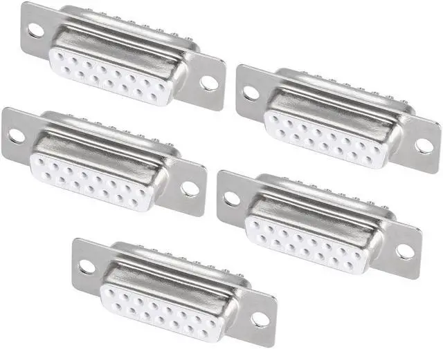 Main image of D-sub Connector DB15 Female Socket 15-pin 2-row Port Terminal Breakout for Mechanical Equipment CNC Computers White Pack of 5