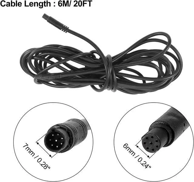Alt view image 3 of 5 - 8 Pin 20ft 6m Backup Camera Extension Cable Dash Camera Cord Wires Car Rear View Camera
