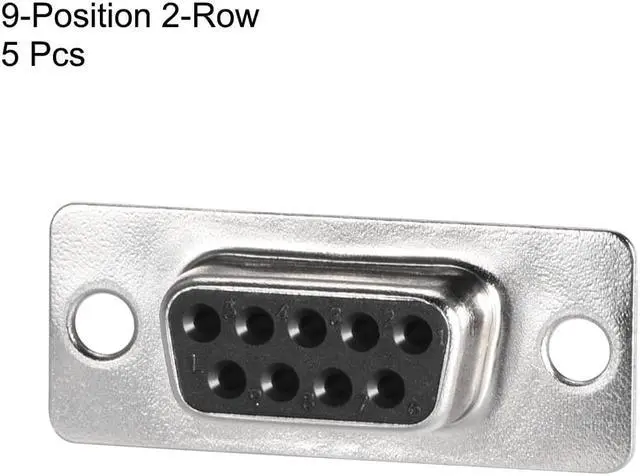 Alt view image 2 of 4 - D-sub Connector Female Socket 9-position 2-row Crimp Style Port Terminal Breakout for Mechanical Equipment Black Packof 5