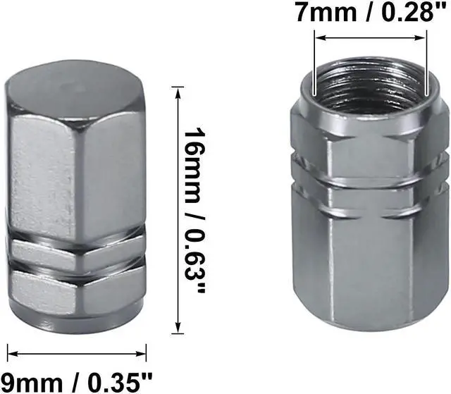 Alt view image 4 of 6 - 12pcs Hexagon Car Tire Valve Stem Caps Tire Valve Dust Covers 7mm Universal Gray