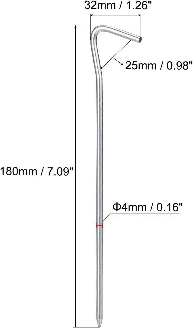 Alt view image 2 of 6 - Tent Pegs, 7" Length 0.16" Dia Carbon Steel Tent Stakes with Hook for Camping Garden Edging Fence 25pcs