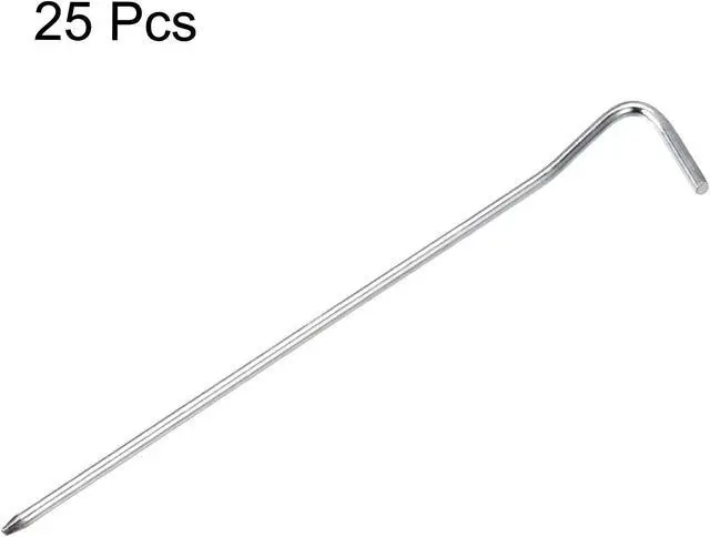 Alt view image 3 of 6 - Tent Pegs, 7" Length 0.16" Dia Carbon Steel Tent Stakes with Hook for Camping Garden Edging Fence 25pcs