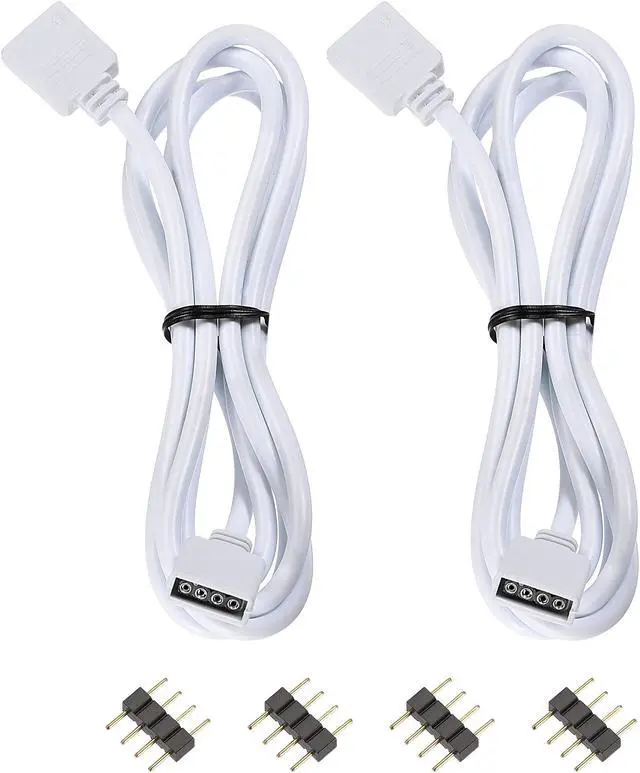 Main image of 4 Pin 10mm RGB LED Strip Light Connector Extension Cable 1M Length White 2Pcs with 4Pcs Male 4 Pin Plugs