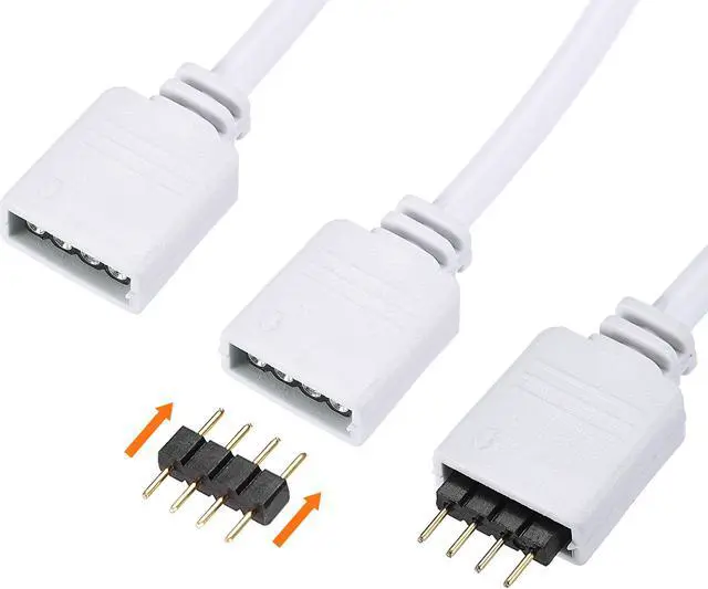 Alt view image 2 of 5 - 4 Pin 10mm RGB LED Strip Light Connector Extension Cable 1M Length White 2Pcs with 4Pcs Male 4 Pin Plugs