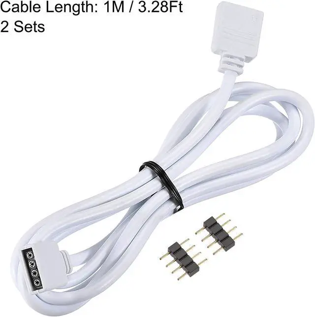 Alt view image 4 of 5 - 4 Pin 10mm RGB LED Strip Light Connector Extension Cable 1M Length White 2Pcs with 4Pcs Male 4 Pin Plugs