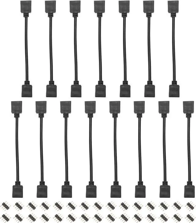 Main image of 4 Pin 10mm RGB LED Strip Light Connector Extension Cable 300mm Length Black 15Pcs with 30Pcs Male 4 Pin Plugs
