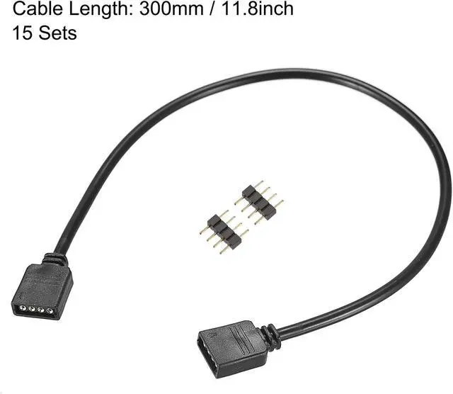 Alt view image 4 of 5 - 4 Pin 10mm RGB LED Strip Light Connector Extension Cable 300mm Length Black 15Pcs with 30Pcs Male 4 Pin Plugs