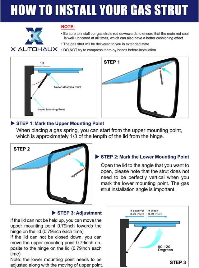 Alt view image 7 of 7 - 19 Inch 294N/66Lbs Gas Struts Shocks Lift Supports Lid Stay Black Car RV Cabinet Camper Window Lift Support