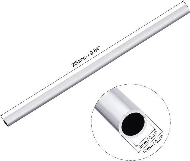 Alt view image 2 of 5 - 6063 Aluminum Round Tube 10mm OD 8mm Inner Dia 250mm Length Pipe Tubing