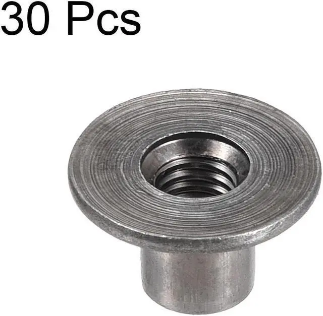 Alt view image 5 of 6 - 30Pcs M6x17.5x1.4mm Brad Hole Tee Nut Carbon Steel Round Base Screw-In T-Nut