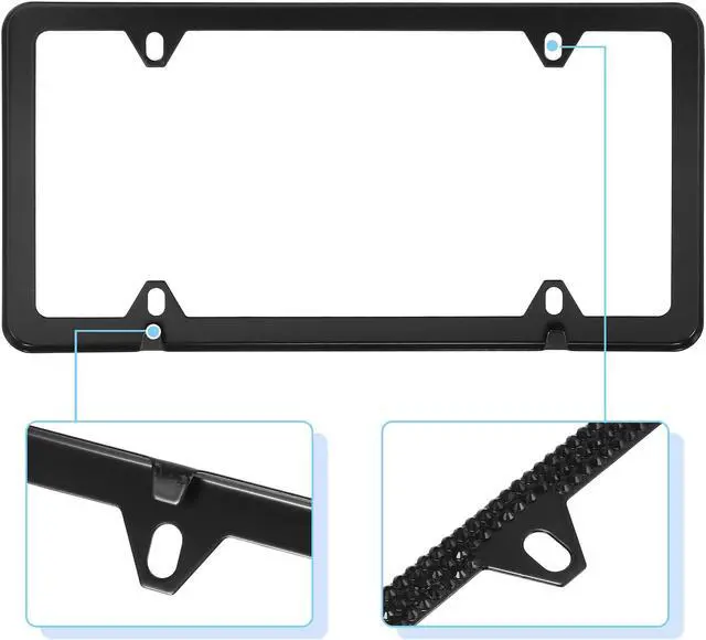 Alt view image 4 of 7 - 2pcs Car License Plate Frame Bling Black Faux Crystal Rhinestone Front Rear Decoration Cover Holder Universal 4 Holes