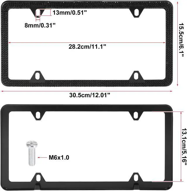 Alt view image 3 of 7 - 2pcs Car License Plate Frame Bling Black Faux Crystal Rhinestone Front Rear Decoration Cover Holder Universal 4 Holes