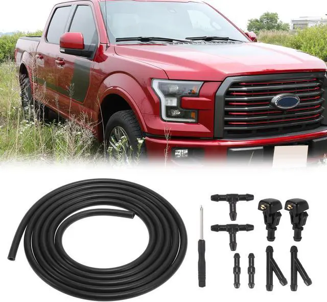 Alt view image 3 of 7 - Front Windshield Washer Nozzles Kit for Ford F-150 2.2 Meters Windshield Washer Hose with 6pcs Connectors Replaces 3W7Z17603AA