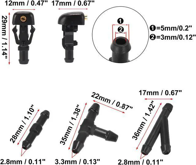 Alt view image 4 of 7 - Front Windshield Washer Nozzles Kit for Ford F-150 2.2 Meters Windshield Washer Hose with 6pcs Connectors Replaces 3W7Z17603AA