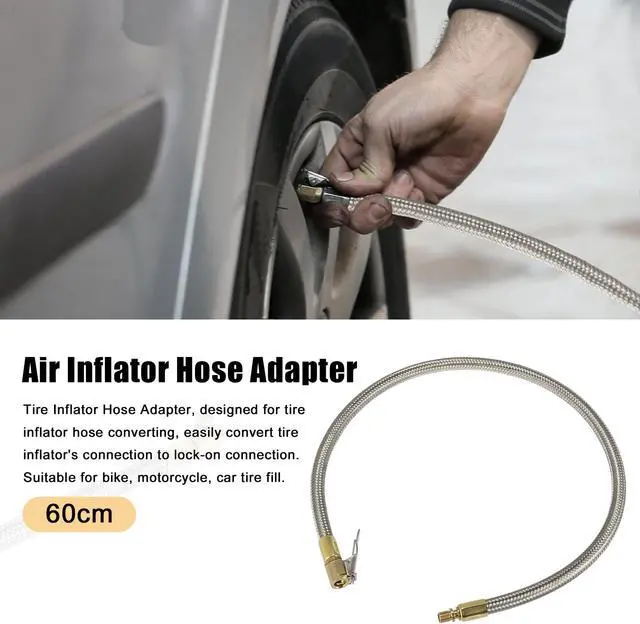 Alt view image 2 of 7 - Flexible Stainless Steel 60cm 24" Tire Valve Connect Pipe Air Chuck Inflator Compressor Pump Extension Hose for Car Motorbike Bike Quick Connect