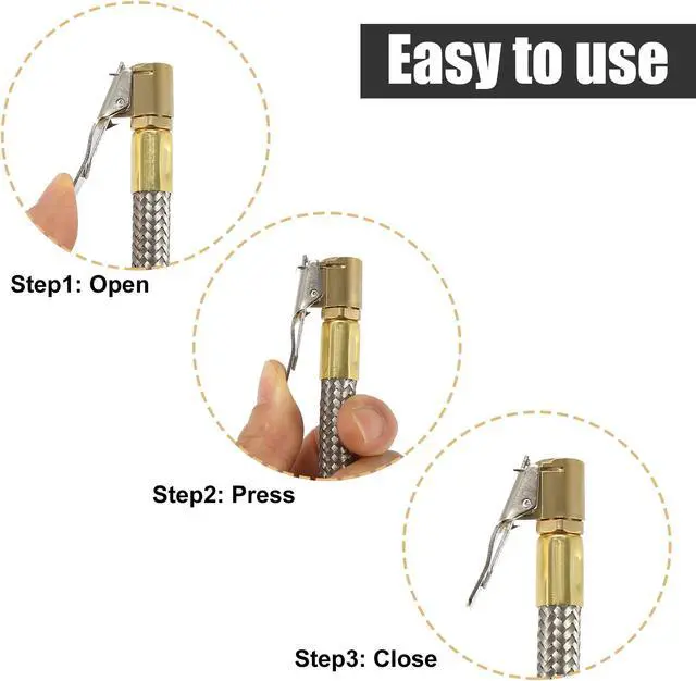 Alt view image 6 of 7 - Flexible Stainless Steel 60cm 24" Tire Valve Connect Pipe Air Chuck Inflator Compressor Pump Extension Hose for Car Motorbike Bike Quick Connect