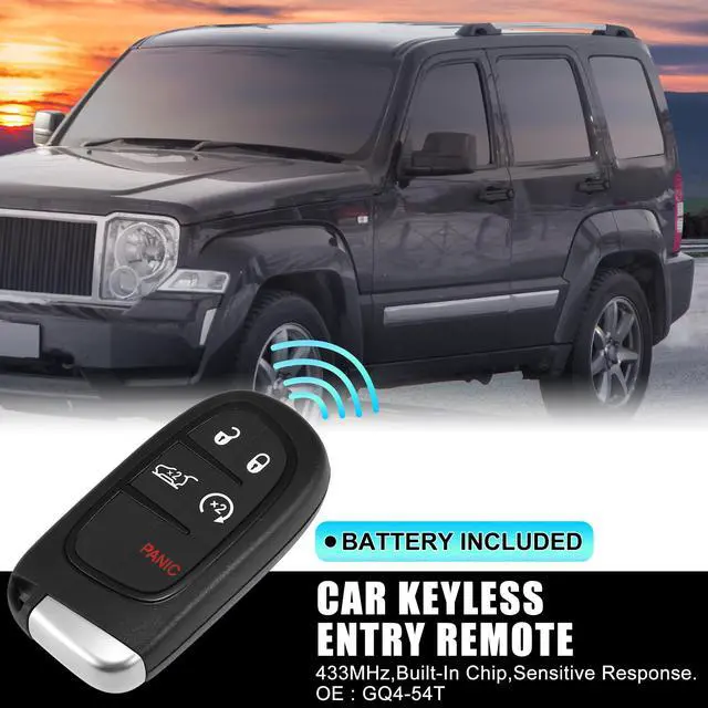 Alt view image 2 of 7 - Replacement Keyless Entry Remote Car Key Fob GQ4-54T 433MHz 4A Chip for Jeep Cherokee 2014-2020 5 Buttons with Door Key