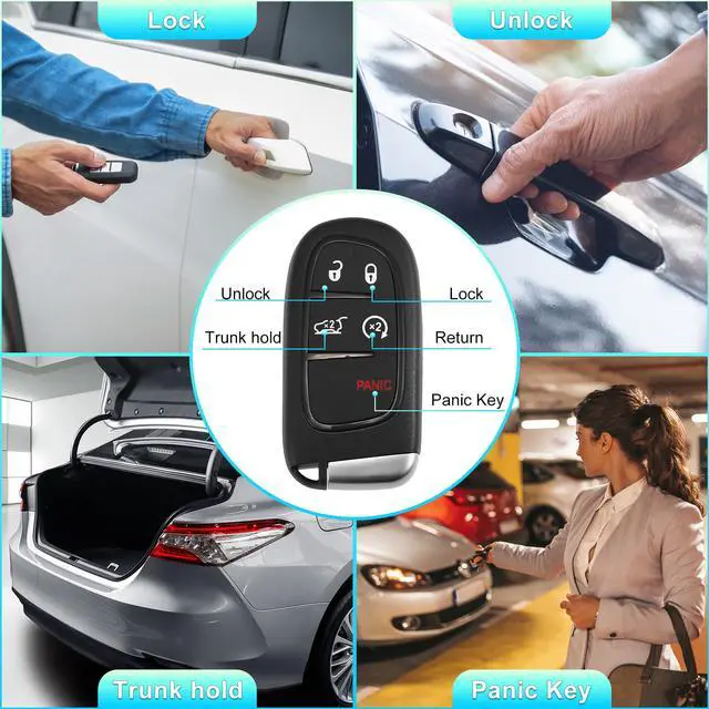 Alt view image 3 of 7 - Replacement Keyless Entry Remote Car Key Fob GQ4-54T 433MHz 4A Chip for Jeep Cherokee 2014-2020 5 Buttons with Door Key