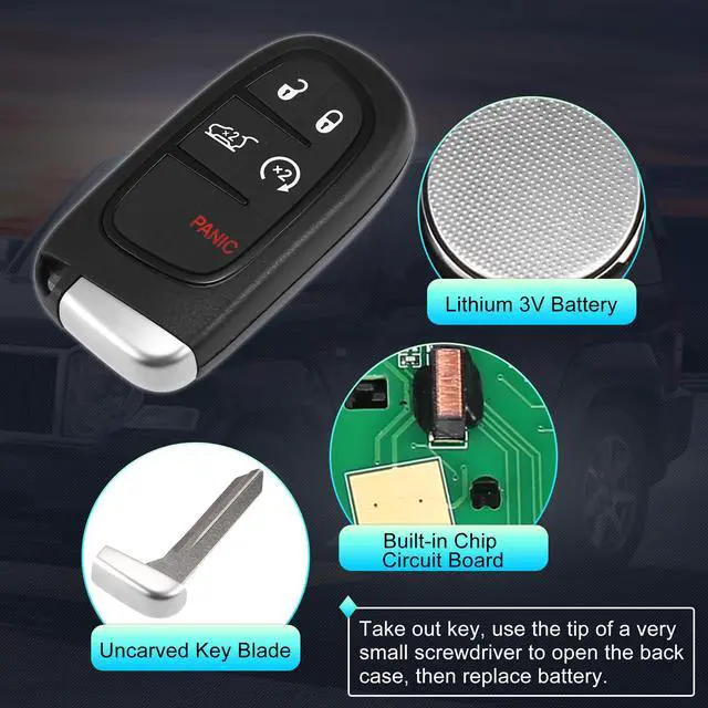 Alt view image 4 of 7 - Replacement Keyless Entry Remote Car Key Fob GQ4-54T 433MHz 4A Chip for Jeep Cherokee 2014-2020 5 Buttons with Door Key
