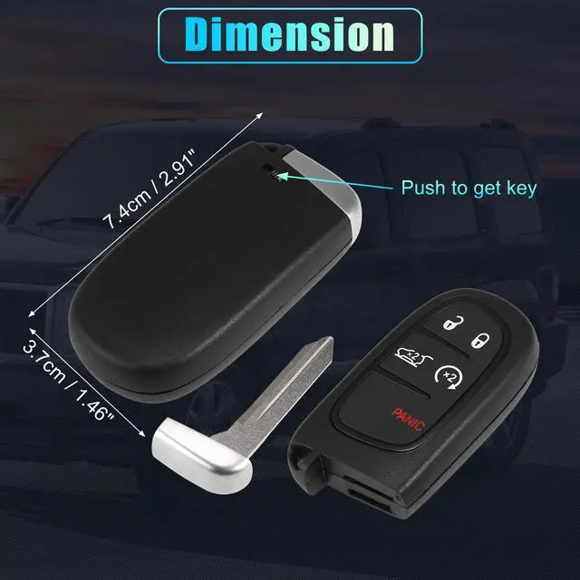 Alt view image 6 of 7 - Replacement Keyless Entry Remote Car Key Fob GQ4-54T 433MHz 4A Chip for Jeep Cherokee 2014-2020 5 Buttons with Door Key