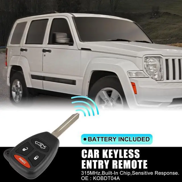 Alt view image 2 of 7 - Replacement Keyless Entry Remote Car Key Fob KOBDT04A 315MHz for Chrysler 200 Sedan 300 for Dodge Avenger Charger for Jeep 4 Button with Door Key