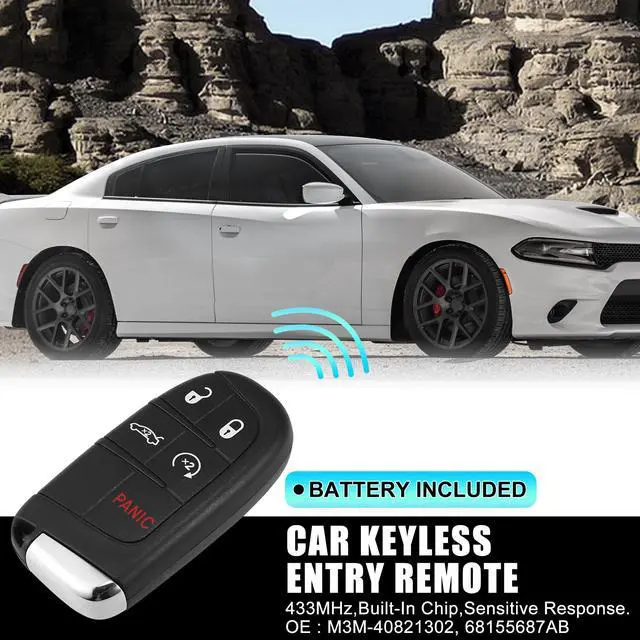Alt view image 2 of 7 - Replacement Keyless Entry Remote Car Key Fob M3M-40821302 433MHz 4A Chip for Chrysler 300 2019-2020 for Chrysler 200 2015-2017 5 Buttons with Door Key