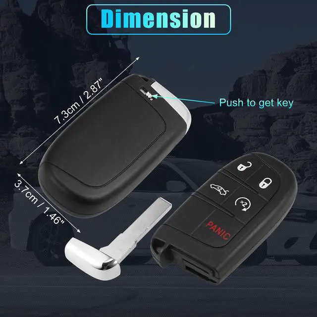 Alt view image 6 of 7 - Replacement Keyless Entry Remote Car Key Fob M3M-40821302 433MHz 4A Chip for Chrysler 300 2019-2020 for Chrysler 200 2015-2017 5 Buttons with Door Key