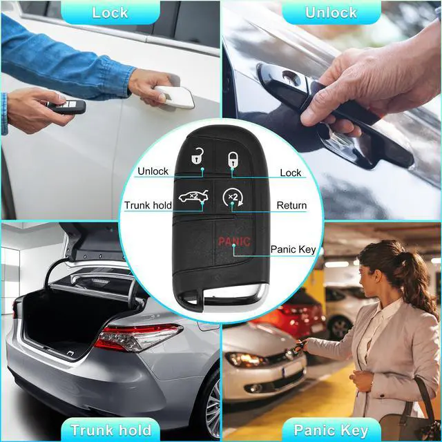 Alt view image 3 of 7 - Replacement Keyless Entry Remote Car Key Fob M3M-40821302 433MHz 4A Chip for Chrysler 300 2019-2020 for Chrysler 200 2015-2017 5 Buttons with Door Key