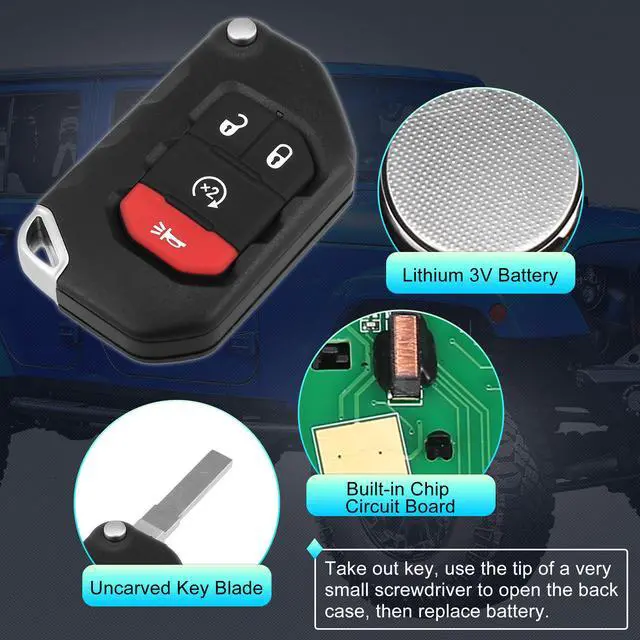 Alt view image 4 of 7 - Replacement Keyless Entry Remote Car Key Fob OHT1130261 433.92MHz 7939 Chip for Jeep Wrangler 2018 2019 2020 4 Buttons with Door Key