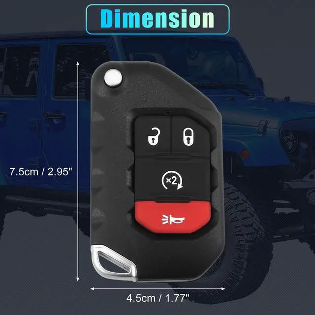 Alt view image 6 of 7 - Replacement Keyless Entry Remote Car Key Fob OHT1130261 433.92MHz 7939 Chip for Jeep Wrangler 2018 2019 2020 4 Buttons with Door Key