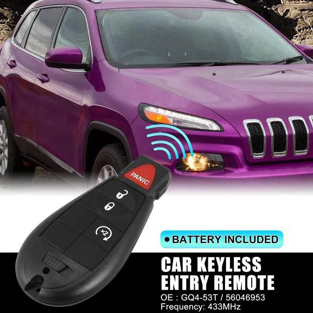 Alt view image 2 of 7 - Replacement Keyless Entry Remote Car Key Fob GQ4-53T 433Mhz for Jeep Cherokee 2014-2023 4 Buttons with Door Key NO.68105083AG/68508732AA