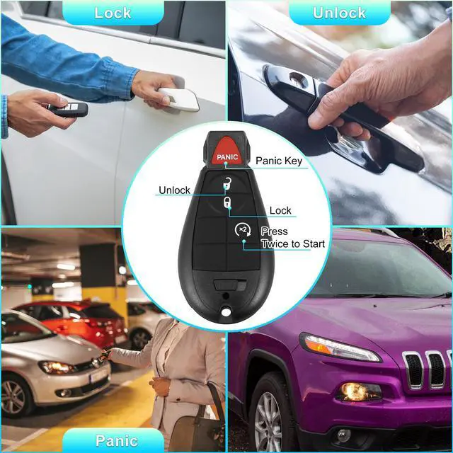 Alt view image 3 of 7 - Replacement Keyless Entry Remote Car Key Fob GQ4-53T 433Mhz for Jeep Cherokee 2014-2023 4 Buttons with Door Key NO.68105083AG/68508732AA