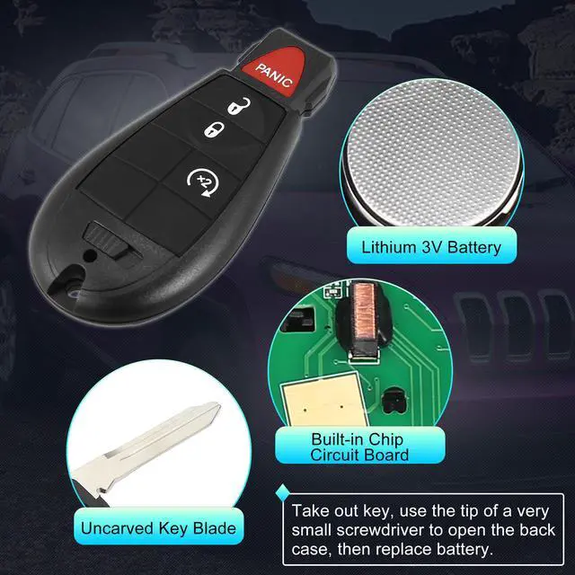 Alt view image 4 of 7 - Replacement Keyless Entry Remote Car Key Fob GQ4-53T 433Mhz for Jeep Cherokee 2014-2023 4 Buttons with Door Key NO.68105083AG/68508732AA