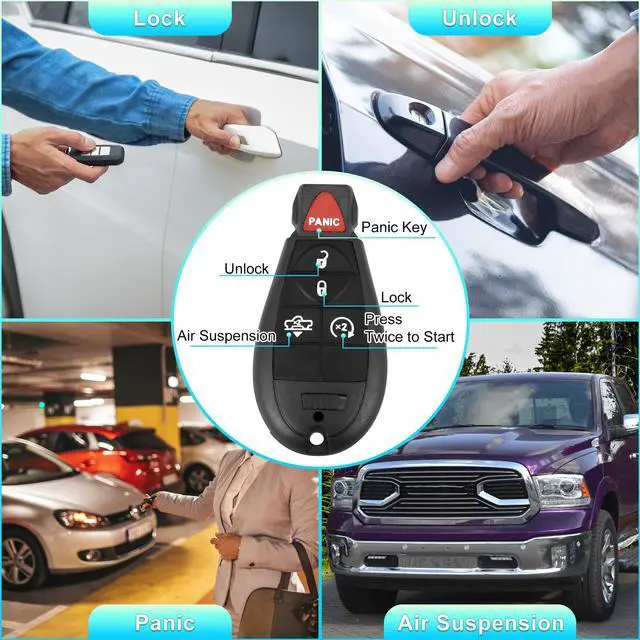 Alt view image 3 of 7 - Replacement Keyless Entry Remote Car Key Fob GQ4-53T 433Mhz for Dodge for Ram 1500 2500 3500 2013-2018 5 Buttons with Air Suspension W/ Door Key
