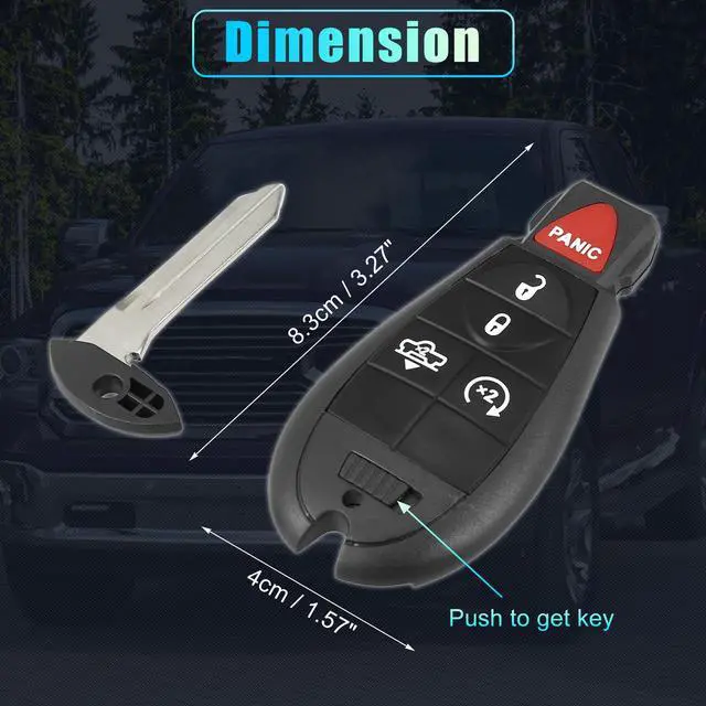 Alt view image 6 of 7 - Replacement Keyless Entry Remote Car Key Fob GQ4-53T 433Mhz for Dodge for Ram 1500 2500 3500 2013-2018 5 Buttons with Air Suspension W/ Door Key