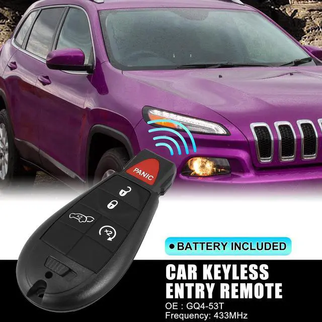 Alt view image 2 of 7 - Replacement Keyless Entry Remote Car Key Fob GQ4-53T 433Mhz for Jeep Cherokee 2014-2019 5 Buttons with Door Key