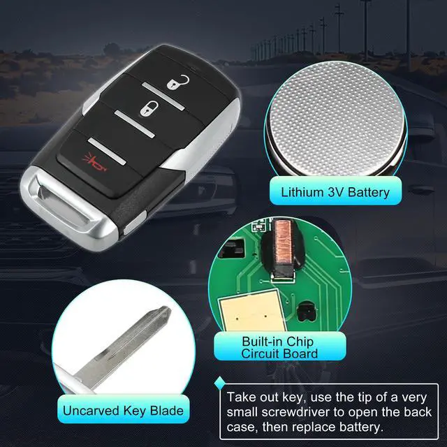 Alt view image 4 of 7 - Replacement Keyless Entry Remote Car Key Fob OHT-4882056 433.92Mhz for Ram 1500 2019-2022 3 Buttons with Door Key