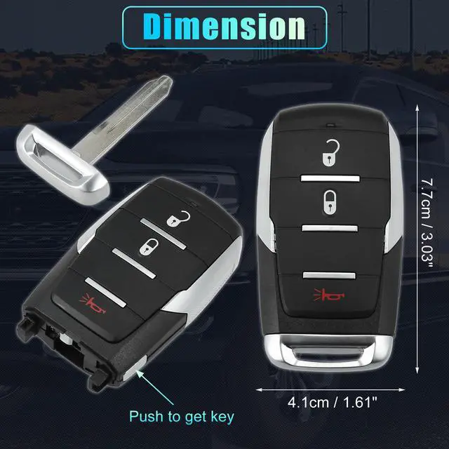 Alt view image 6 of 7 - Replacement Keyless Entry Remote Car Key Fob OHT-4882056 433.92Mhz for Ram 1500 2019-2022 3 Buttons with Door Key