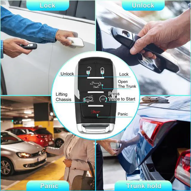 Alt view image 3 of 7 - Replacement Keyless Entry Remote Car Key Fob OHT-4882056 433.92Mhz for Ram 1500 2019-2022 6 Buttons with Door Key