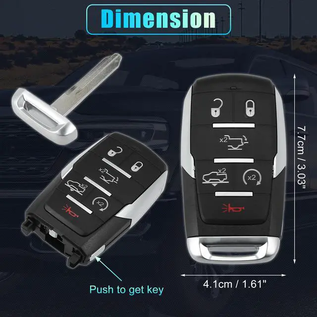 Alt view image 6 of 7 - Replacement Keyless Entry Remote Car Key Fob OHT-4882056 433.92Mhz for Ram 1500 2019-2022 6 Buttons with Door Key