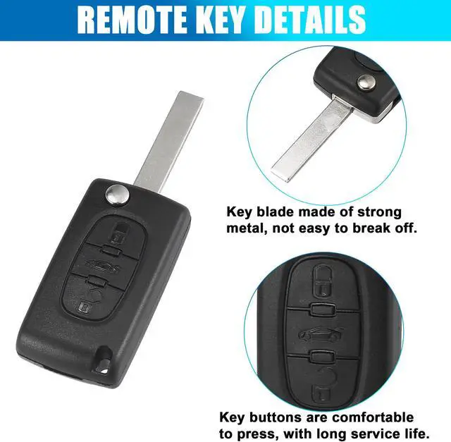 Alt view image 3 of 7 - 3 Key Buttons 433MHz Fob Entry Car Remote Key Replacement for Peugeot 207 307 308 407 607