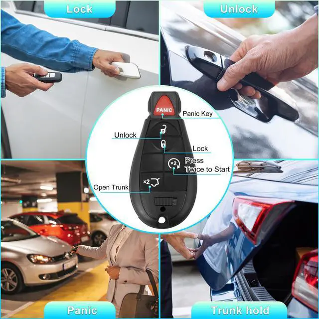 Alt view image 3 of 7 - Replacement Keyless Entry Remote Car Key Fob M3N5WY783X 433Mhz for Dodge Grand Caravan Challenger Charger for Ram 1500 2500 5 Button with Door Key