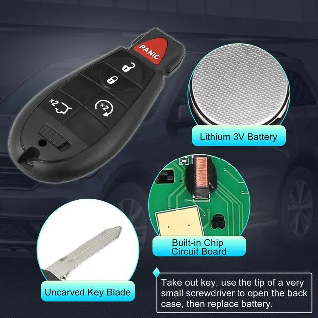 Alt view image 4 of 7 - Replacement Keyless Entry Remote Car Key Fob M3N5WY783X 433Mhz for Dodge Grand Caravan Challenger Charger for Ram 1500 2500 5 Button with Door Key