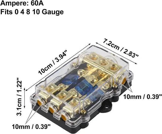Alt view image 4 of 7 - Fuse Holder Distribution Block 3 Way with 60 Amp Mini ANL Fuse for Car Audio Fuse Holder